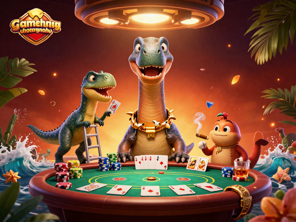 Experience thrilling poker action in gamethuongnohu's vibrant 3D casino scene with playful characters.