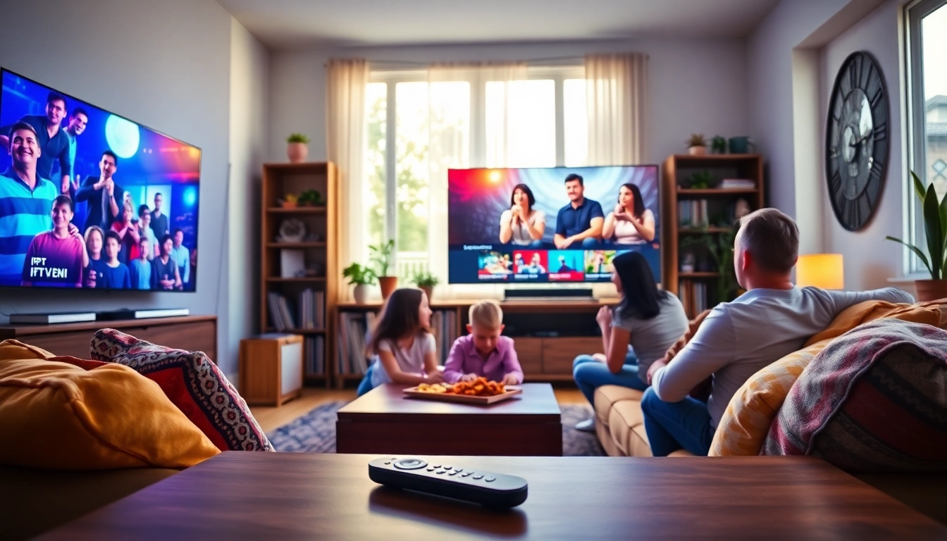 Enjoy a family movie night with IPTV Free Trial displayed on a modern smart TV.