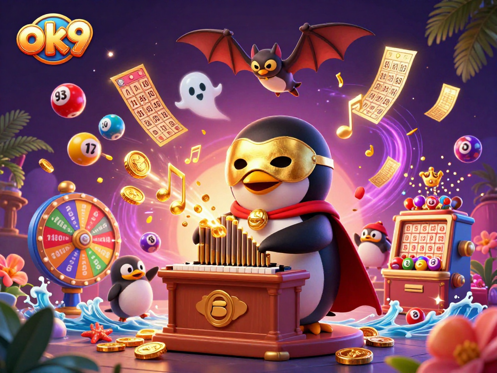 Experience thrilling wins with ok9 as the penguin plays a winning pipe organ amid golden coins