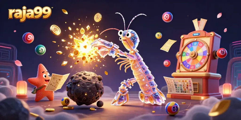 Experience the excitement of raja99 with vibrant gaming elements and characters in a dynamic scene.