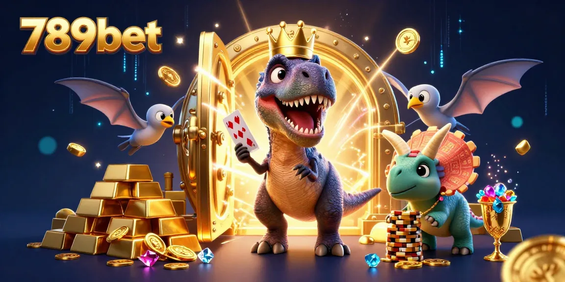 Engage in thrilling gameplay at 789bet with friendly cartoon dinosaurs in a casino setting.