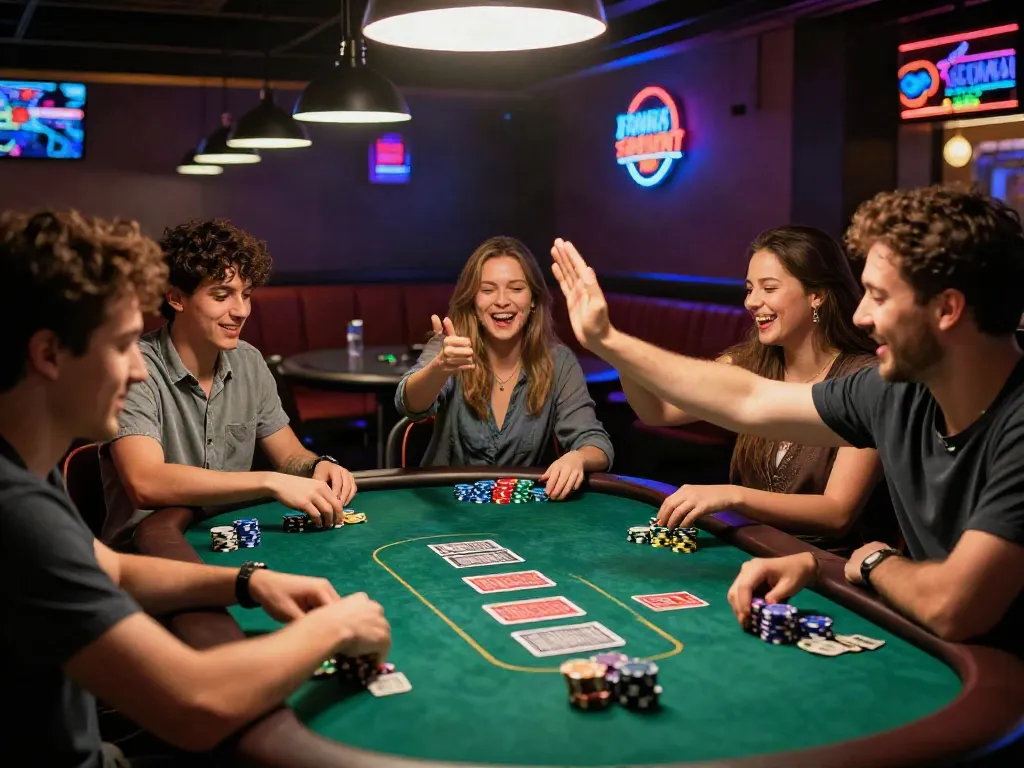 Permainan king128 yang seru dengan teman-teman di meja poker.
