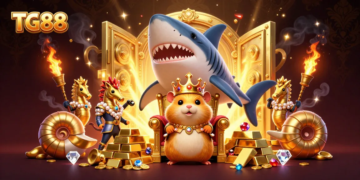Bet on big wins at TG88 with vibrant 3D illustration showcasing a golden hamster king throne.