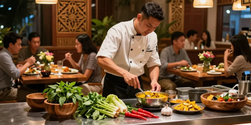 Chef preparing authentic dishes at kinalyrestaurant.com with fresh ingredients and inviting atmosphere.
