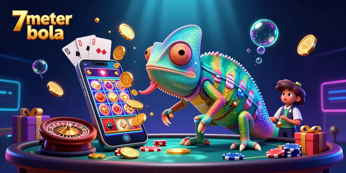 A thrilling scene packed with action where 7meter bola players engage in exciting games, highlighted by colorful slots and golden coins.