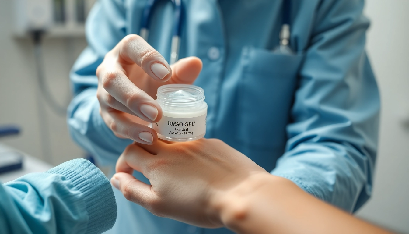 Applying dmso gel for humans in a clinical setting, showcasing its smooth texture and application process.