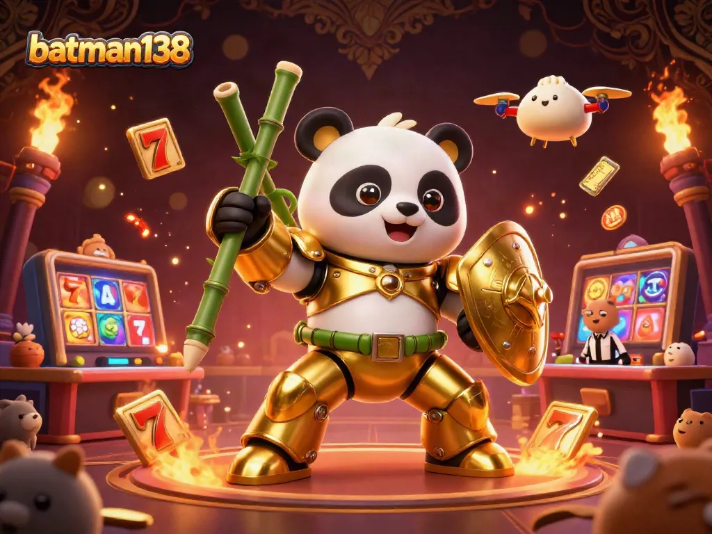batman138's vibrant casino scene captures players enjoying slots amidst dynamic 3D characters.