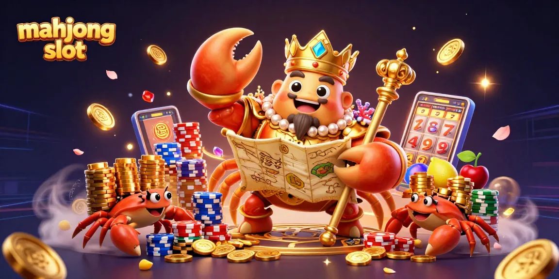 Engage in mahjong slot adventure with a golden crab emperor and dynamic gaming elements.