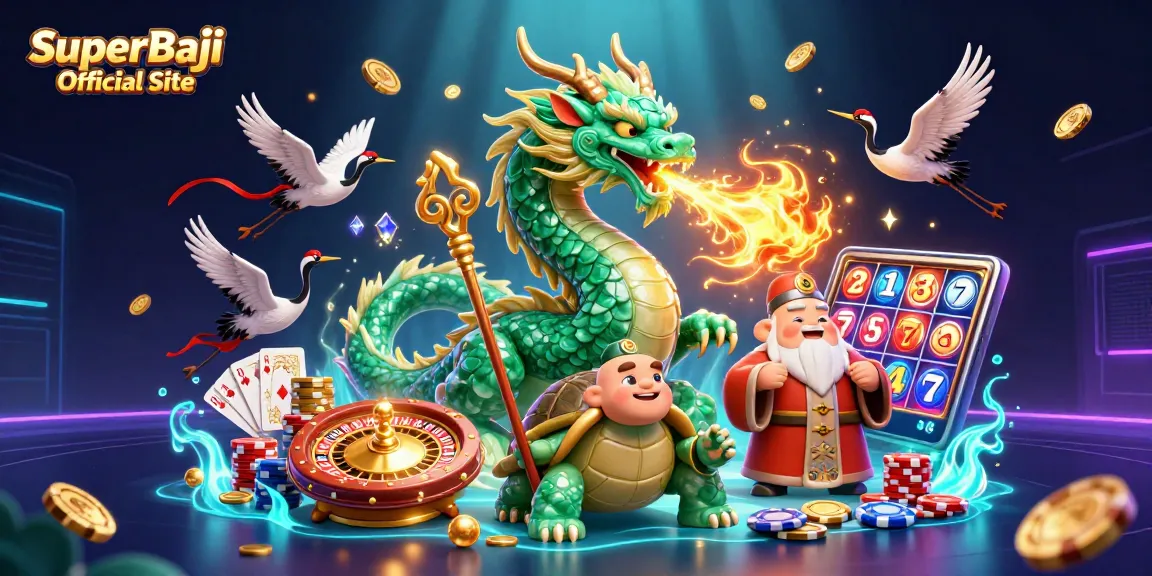 Win big with the SuperBaji Official Site, featuring a vibrant scene of luck and fortune in a casino setting.