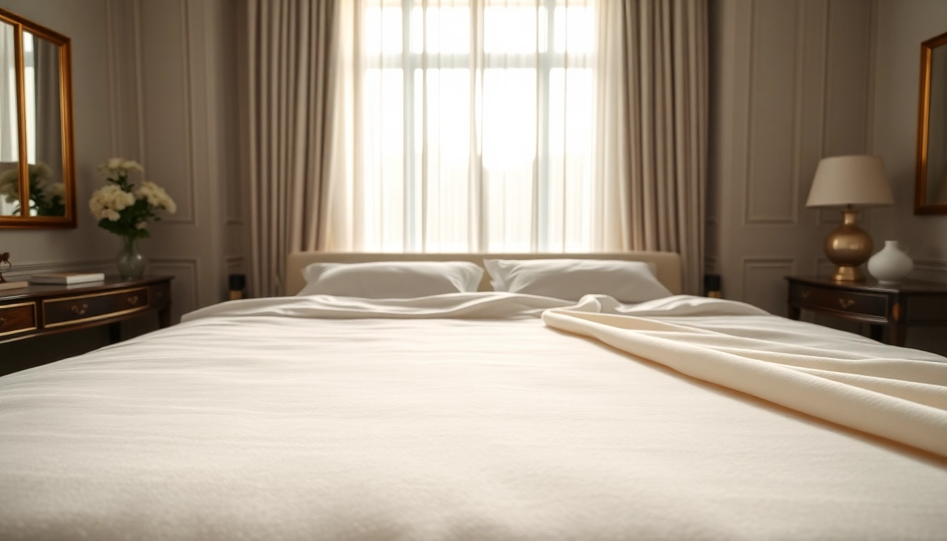 Geniet van een luxe Molton stof die elegant op een bed is geplaatst in een serene slaapkamer.