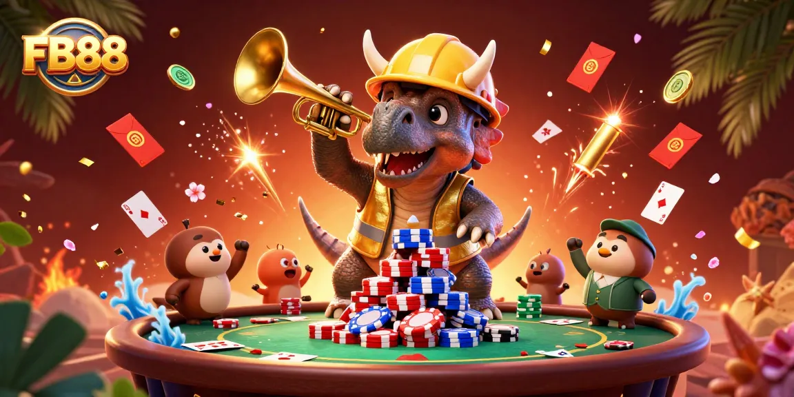 FB88 showcases a vibrant 3D scene with casino elements, celebrating winning moments in gambling.