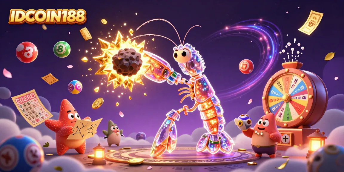 Engage in thrilling gameplay with IDCOIN188, as the mantis shrimp and starfish navigate a festive casino scene.