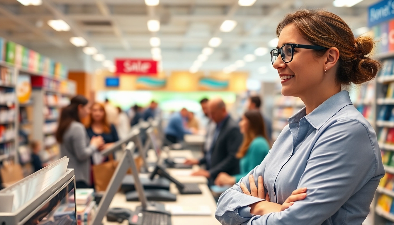 Assistant manager collaborating with team members in a retail setting, overseeing operations effectively.