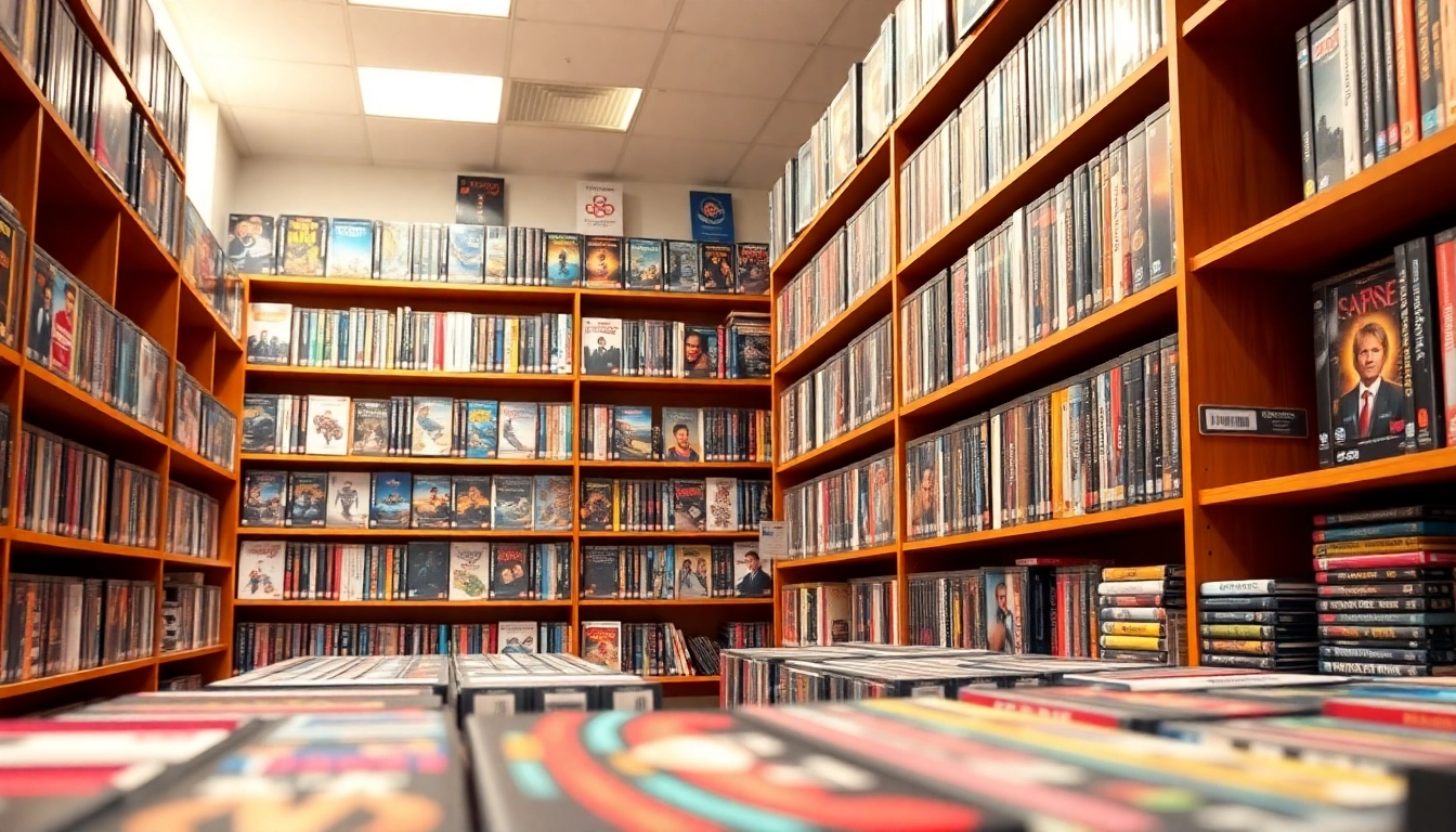 Browse a vibrant collection of wholesale dvds displayed on organized shelves.