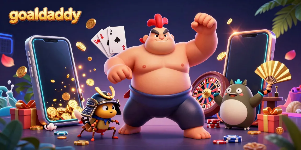 Experience goaldaddy in a vibrant 3D scene with colorful slot games and engaging characters.
