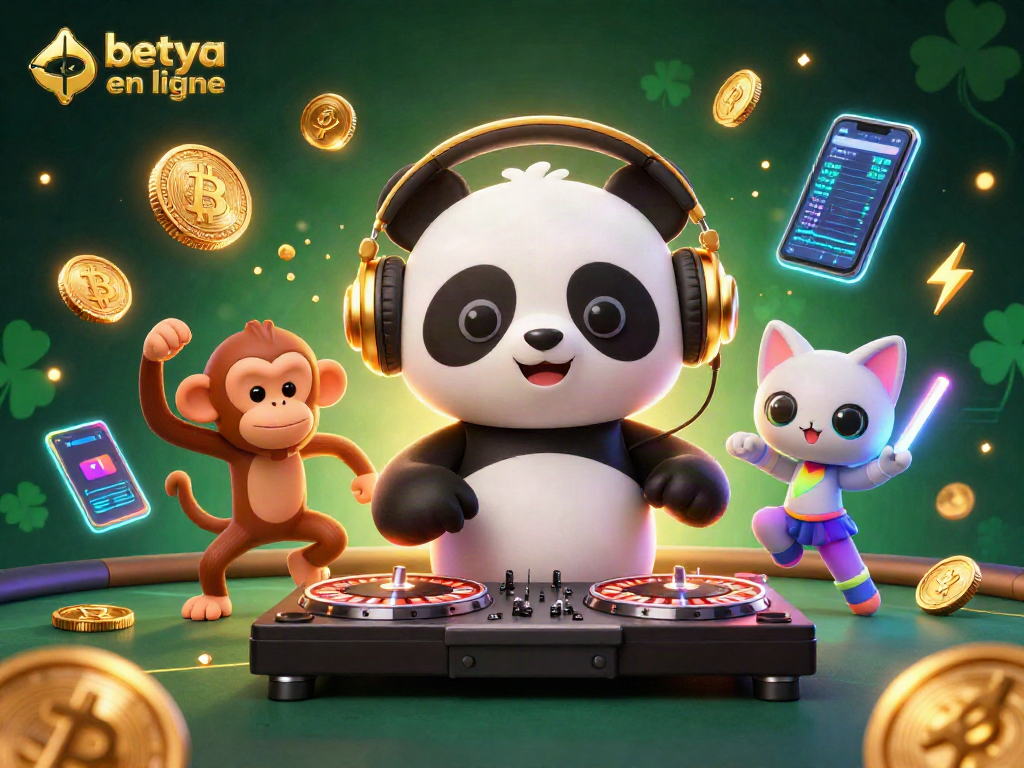 Betya poker en ligne gaming experience with vibrant cartoon characters and neon crypto elements.