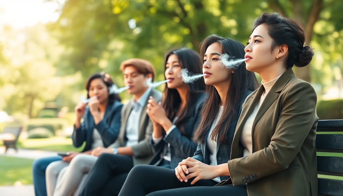 Vaping without nicotine for anxiety helps relieve stress in a peaceful outdoor setting.