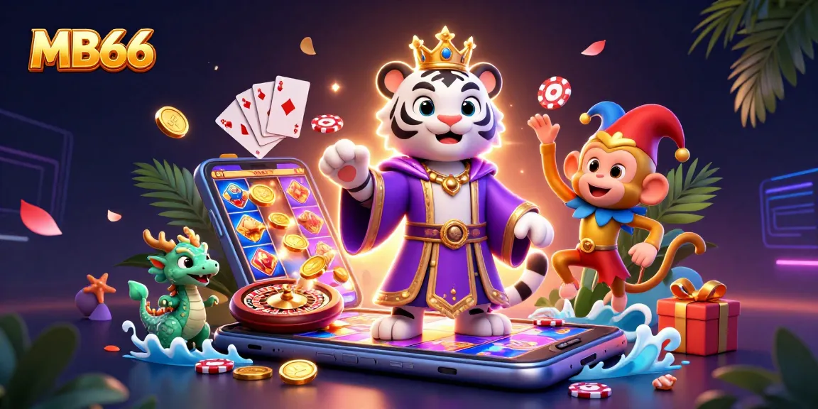 Experience thrilling gameplay with MB66 featuring a vibrant scene of casino characters and games.