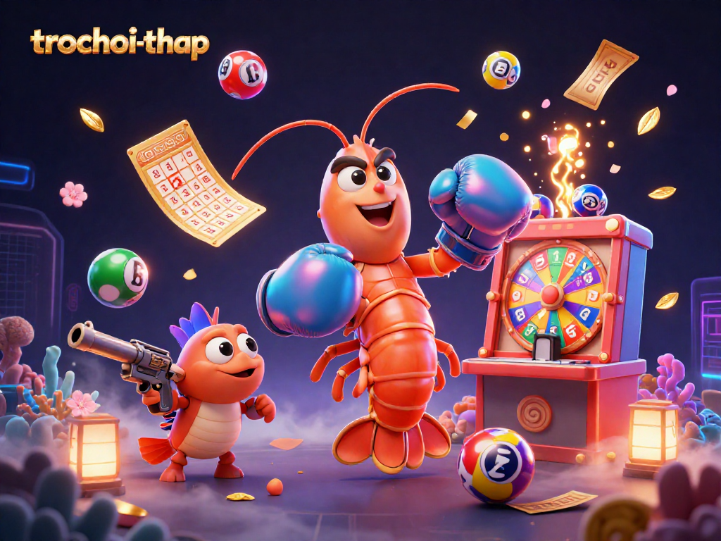Experience thrilling wins with trochoi-thap as vibrant lottery balls, gaming elements and dynamic characters create an electrifying atmosphere.