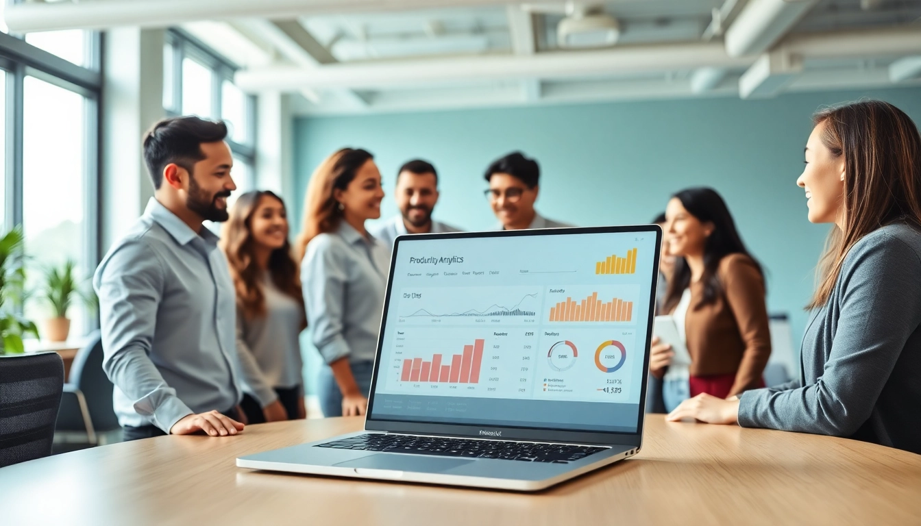 Showcase of a productivity AI assistant for work enhancing team collaboration in a bright, modern workspace.