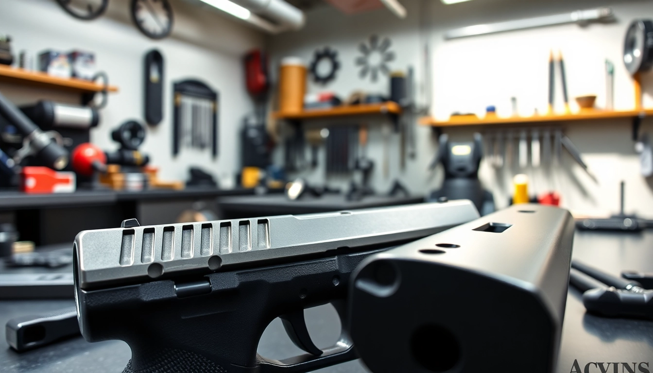 Showcasing high-quality OEM Glock slides in a professional workshop with intricate details.