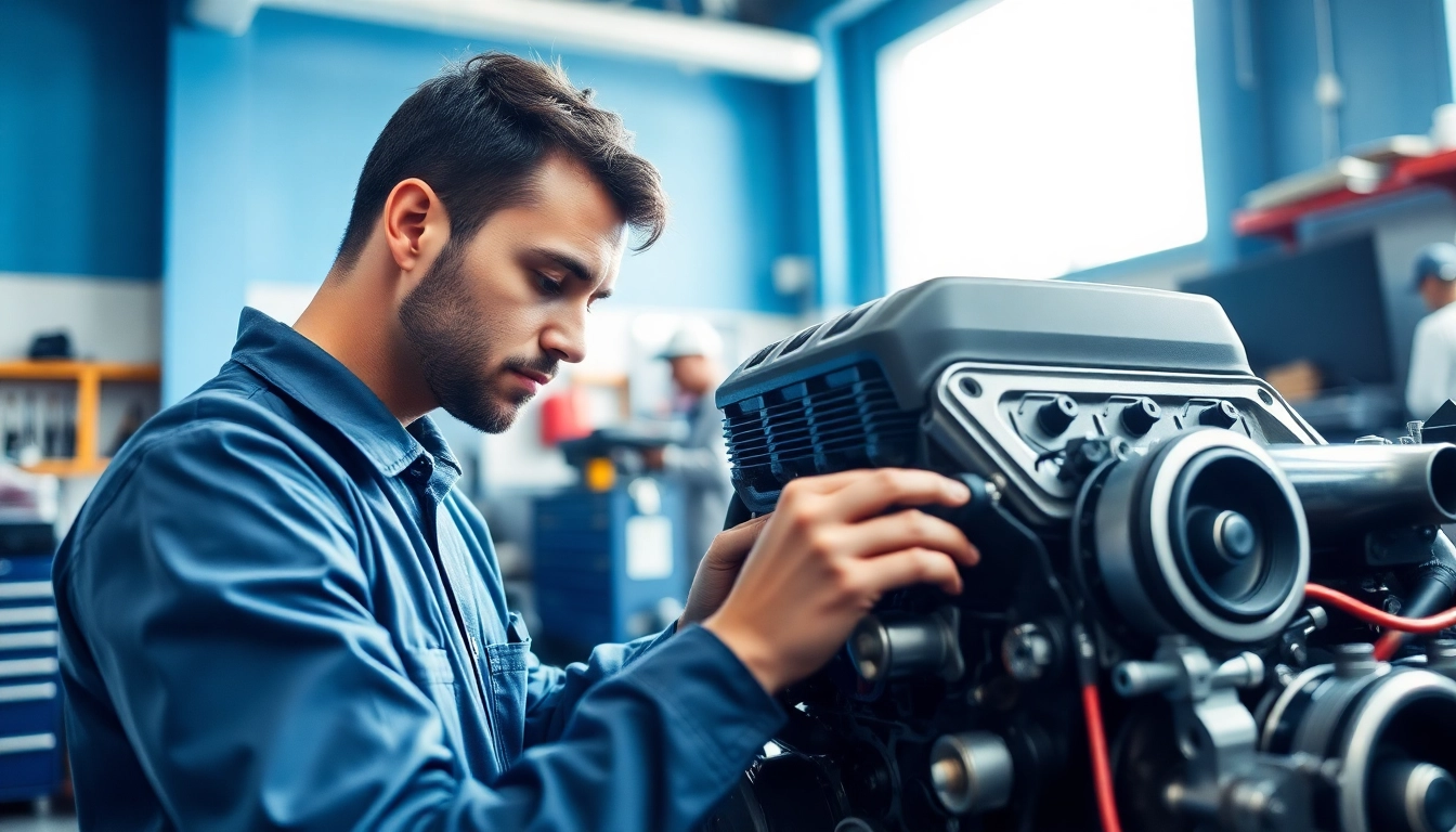 Repairing engines in a bright workshop, highlighting Approved Engines expertise and professionalism.