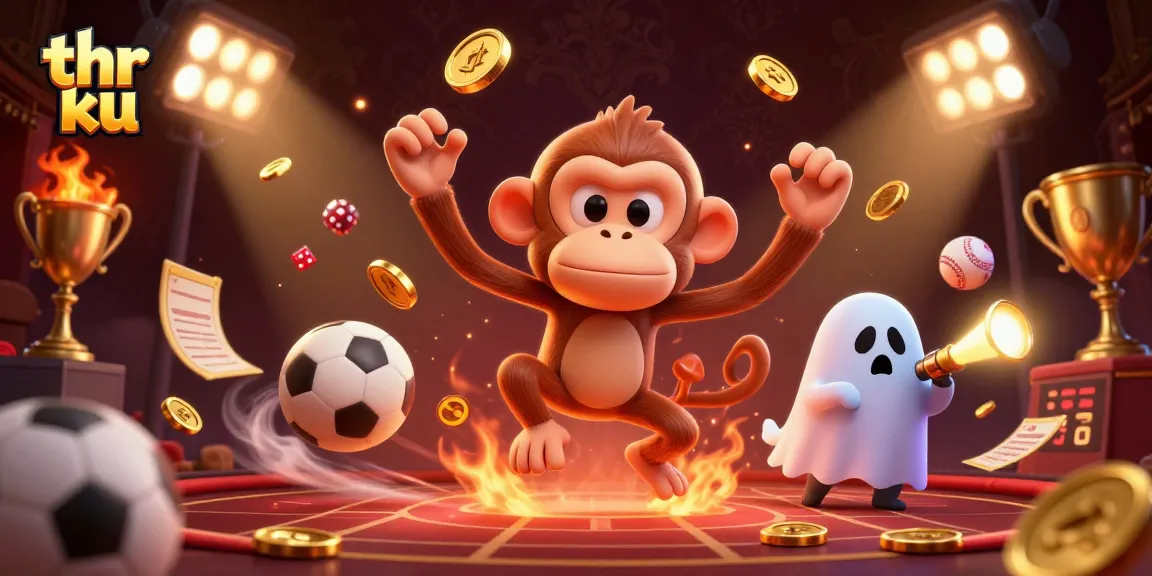 Experience thrilling gambling with thr ku in an engaging haunted casino scene featuring playful characters.