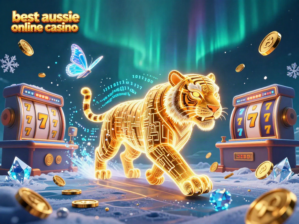 Engaging scene depicting the best aussie online casino with vibrant slot reels and a golden tiger in an electric atmosphere.