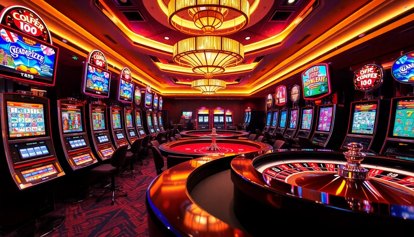 Winbox casino gaming experience showcasing lively slot machines and players enjoying their time.