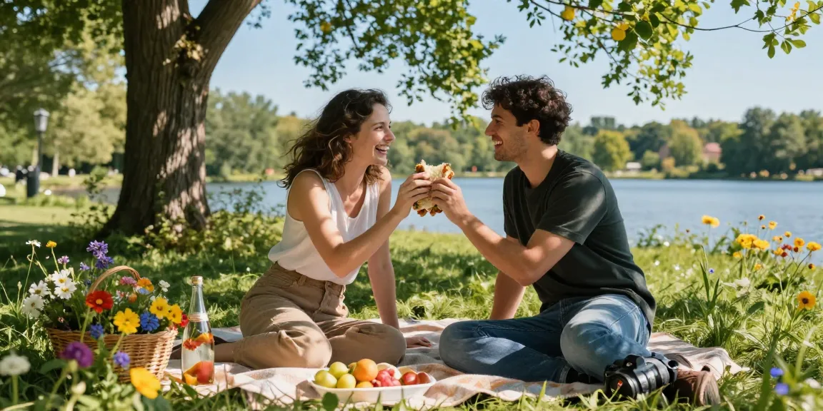 Singles enjoying a romantic picnic in a park, showcasing the HundRoses dating experience.