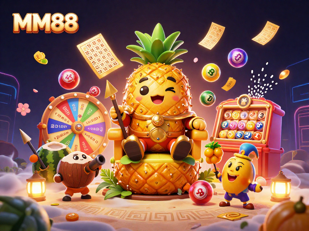 Engage with MM88's exciting casino world featuring vibrant illustrations and game elements.