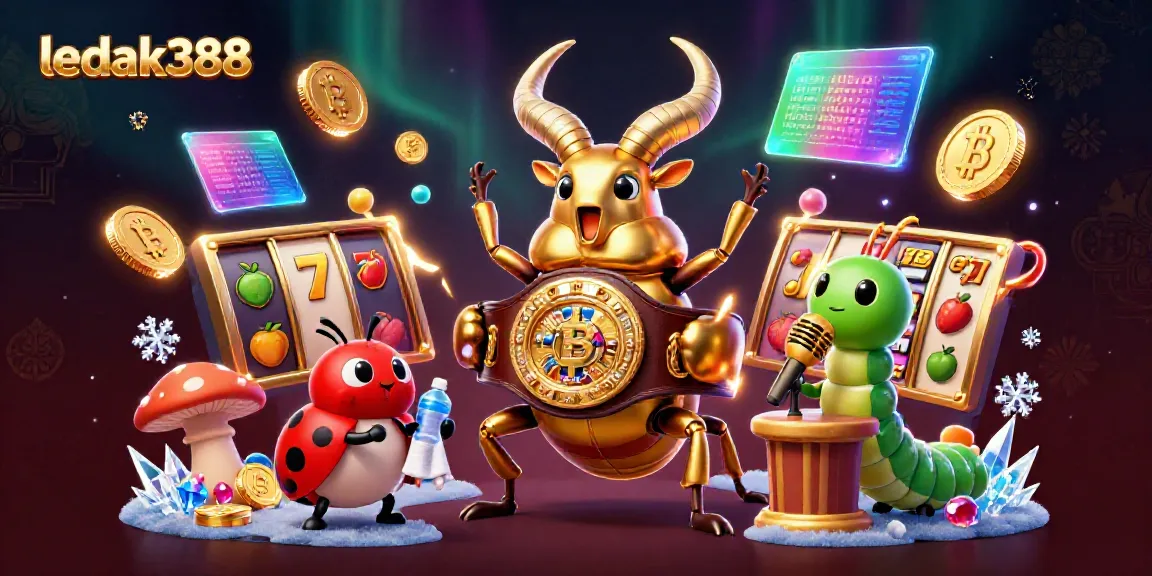 ledak388 memperlihatkan aksi menarik dalam ilustrasi online game dengan karakter 3D dan elemen kasino.