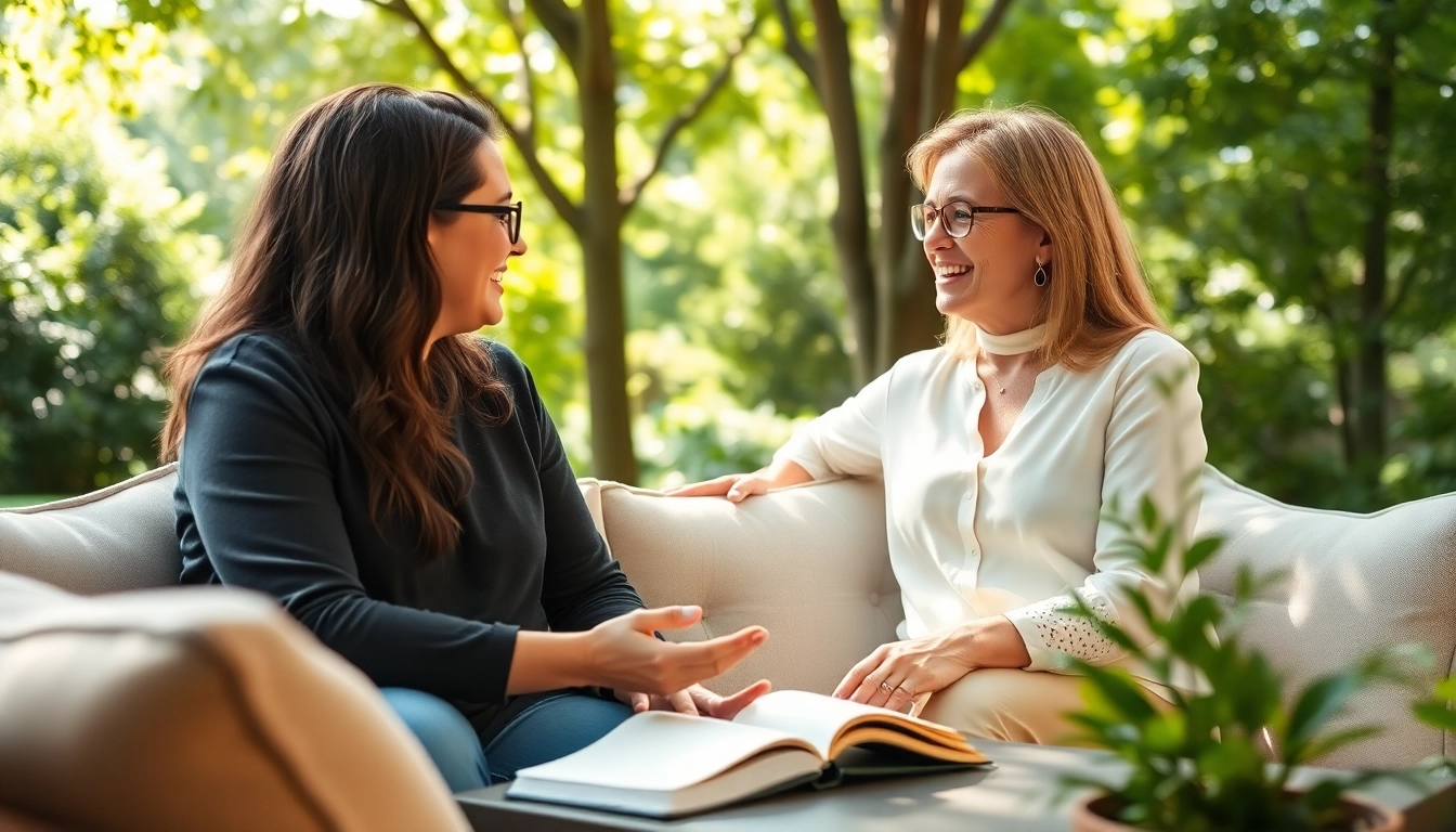 Life Coaching session in a serene outdoor setting, highlighting engagement and connection.