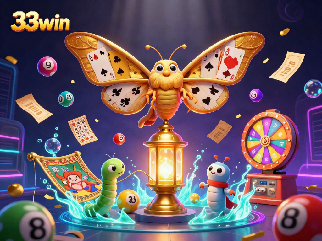 Experience thrilling wins at 33win with vibrant lottery scenes and colorful gambling elements.