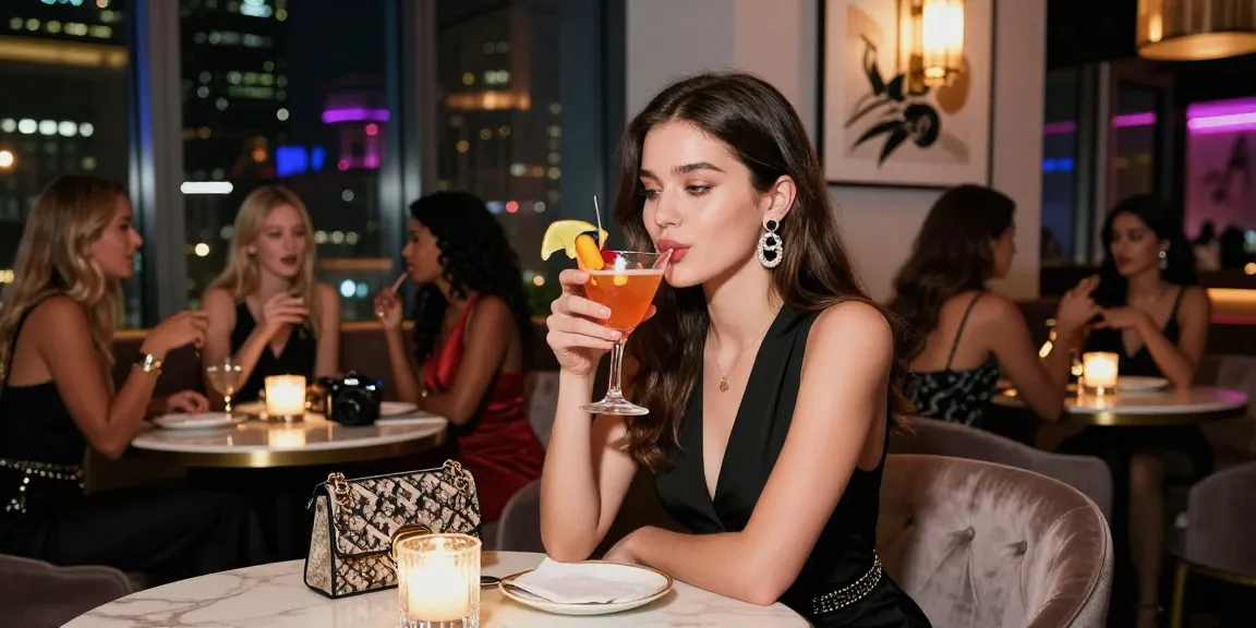 Gái gọi trong không gian sang trọng tại quán bar đêm, cùng bạn bè, với không khí lãng mạn và trang trí hiện đại.