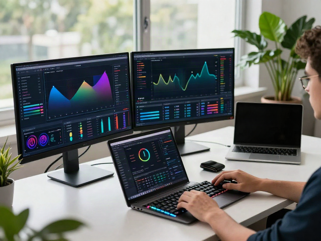 港股API trading workspace with cryptocurrency charts, digital wallets, and innovative tech.