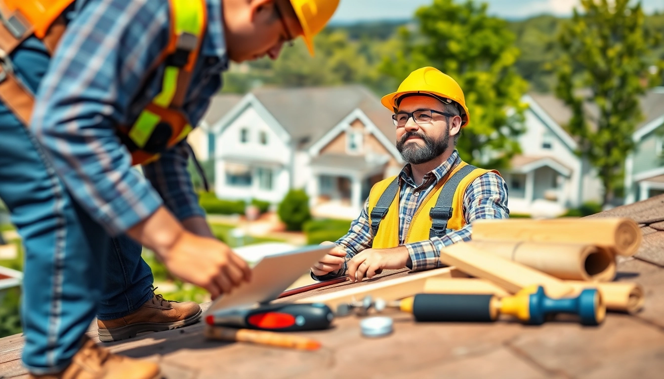 Twinsburg roofing contractor assessing a roof, showcasing expertise in a suburban setting.