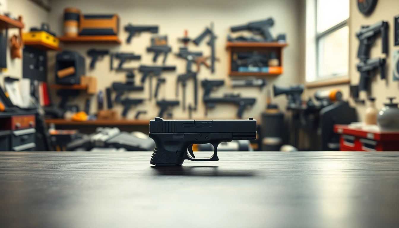 Showcase glock 19 slides with intricate designs and detail in a professional workshop setting