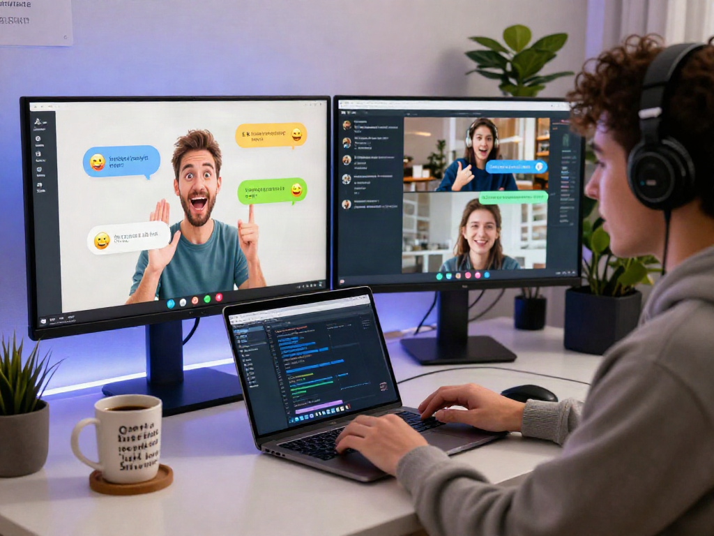 Dynamic engagement with an nsfw chat bot in a modern workspace highlighting innovative technology.