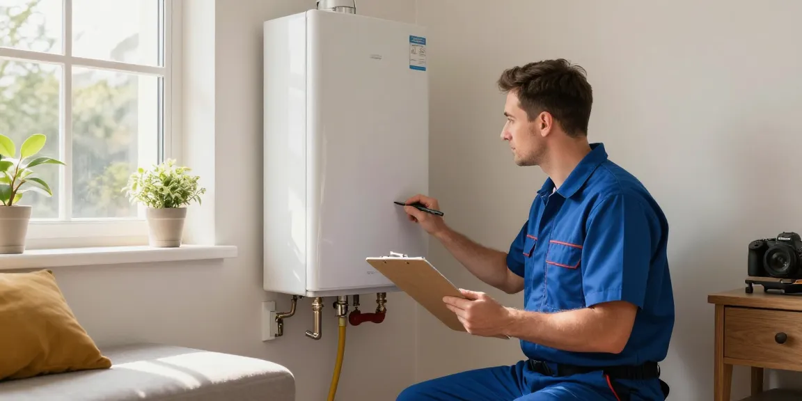 Bedford heating engineer inspecting a boiler in a cozy home, showcasing expert support for reliable heating solutions.