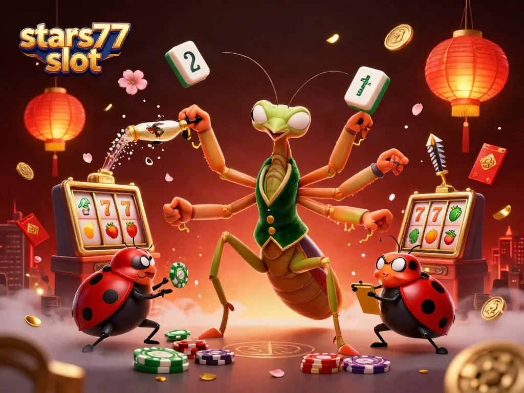Permainan slot stars77 slot yang menarik dengan kartu slot dan elemen kasino menggoda pengguna untuk bermain.