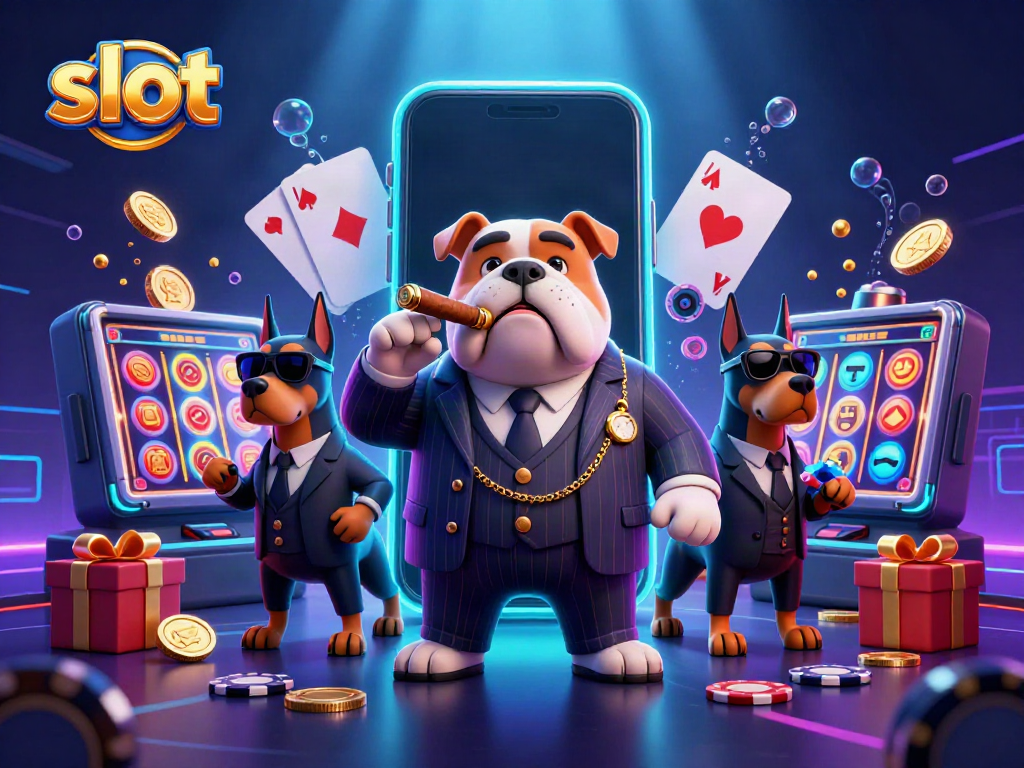 Experience thrilling slot gaming as the mafia boss cartoon character showcases excitement in a vibrant casino scene.
