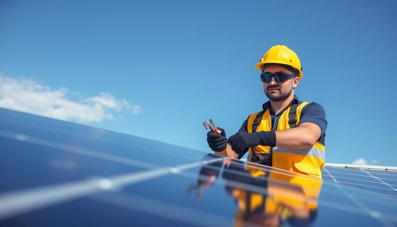 Technician performs solar panel repair New Jersey on a rooftop, ensuring efficient energy capture.