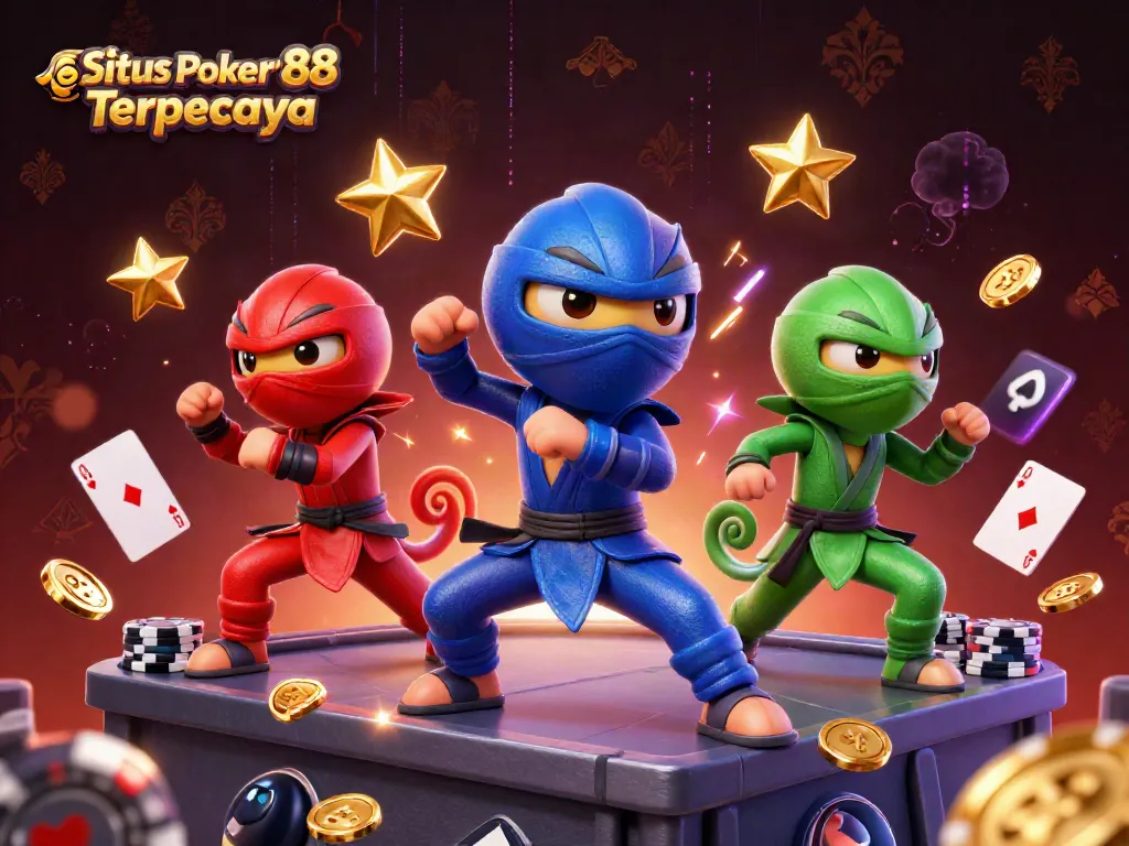Situs Poker88 Terpercaya showcases an exciting poker scene with vibrant characters and dynamic elements