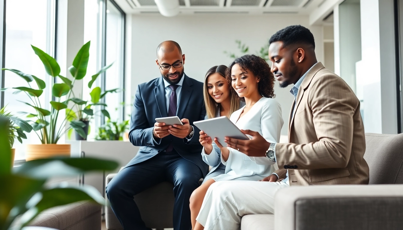 Engaging visual illustrating Escrow Services with professionals collaborating in a modern office environment.