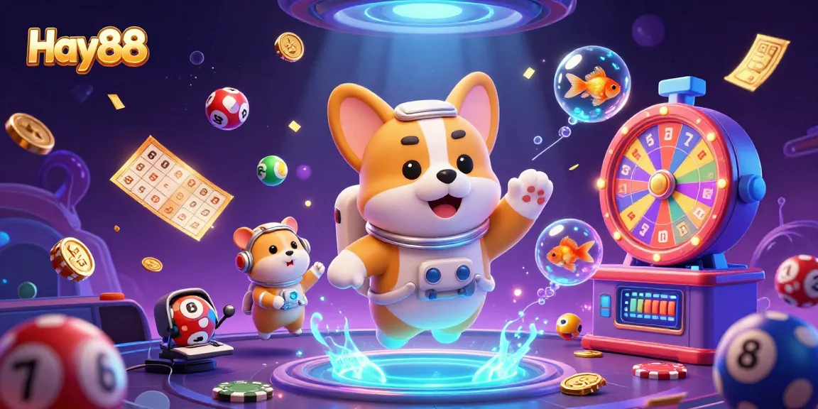 Hay88 brings excitement to players with a vibrant space-themed casino scene featuring whimsical characters.
