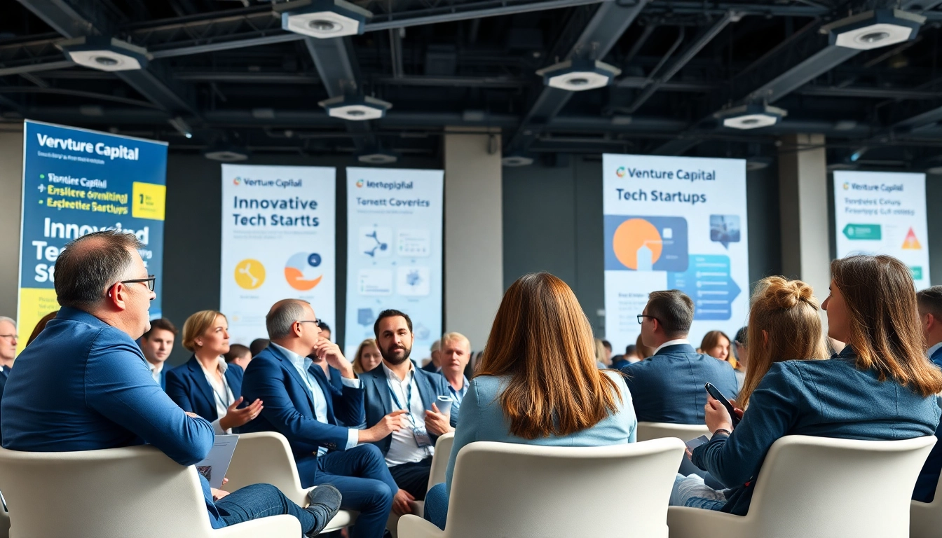 Venture Capital professionals collaborating at a conference to discuss investment opportunities.