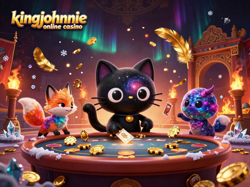 Experience the excitement of kingjohnnie online casino with captivating characters at a cosmic gaming table.