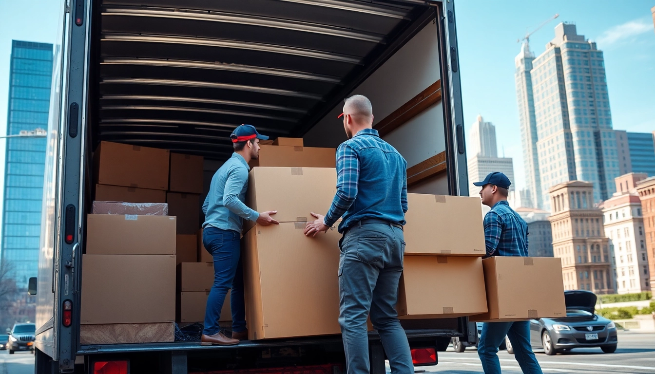 Movers Manhattan NY team loading a truck with furniture in a busy urban setting.