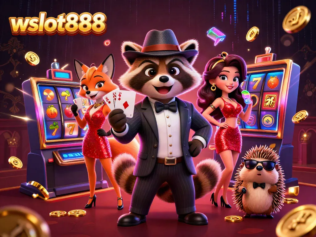 Raih jackpot di wslot888 dengan ilustrasi kasino penuh aksi dan karakter menarik.